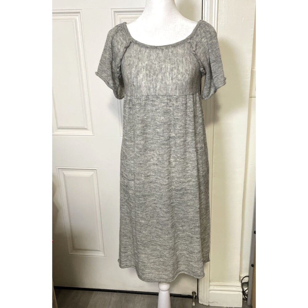 Anthropologie Moth Womens Gray Knit Alpaca Wool Blend Flutter Sleeve Dress Small